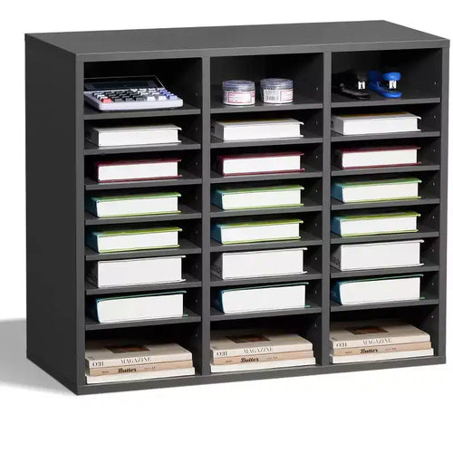 24-Compartment Literature Organizer with Adjustable Shelves Wood Mail Sorter