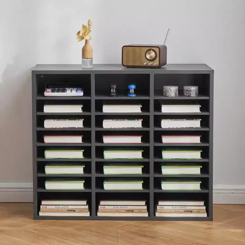 24-Compartment Literature Organizer with Adjustable Shelves Wood Mail Sorter