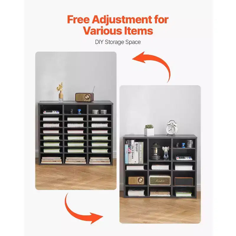 24-Compartment Literature Organizer with Adjustable Shelves Wood Mail Sorter
