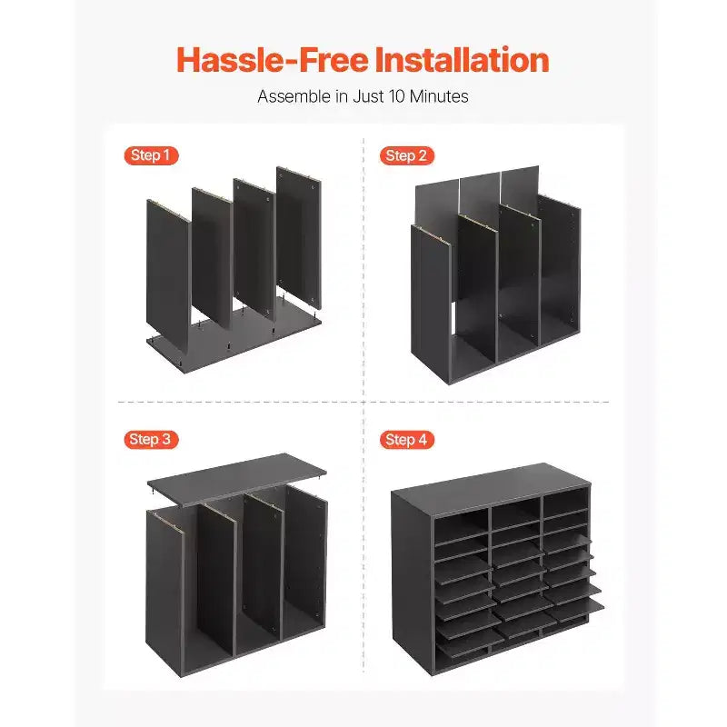24-Compartment Literature Organizer with Adjustable Shelves Wood Mail Sorter