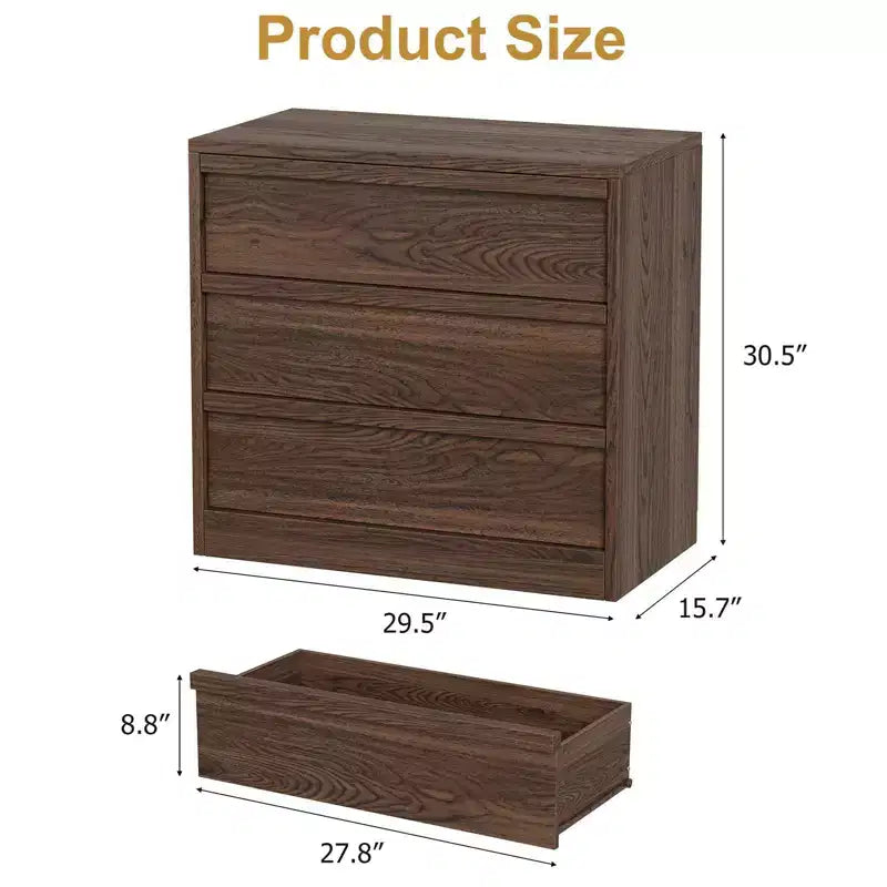 Walnut 3-Drawer Dresser C Modern Storage Chest for Bedroom, Living Room, Nursery & Entryway