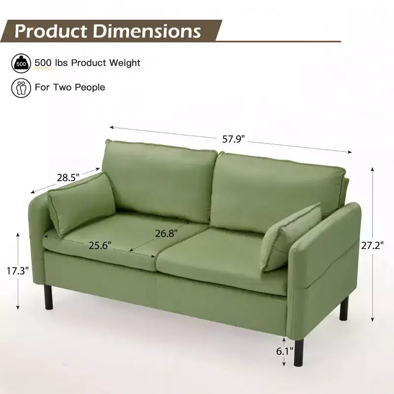 EROMMY 57.9 Velvet Loveseat Sofa,Upholstered Loveseat Couch With 2 Extra Soft Cushions & Convenient Side Storage,Comfortable And Stylish Two-Seater