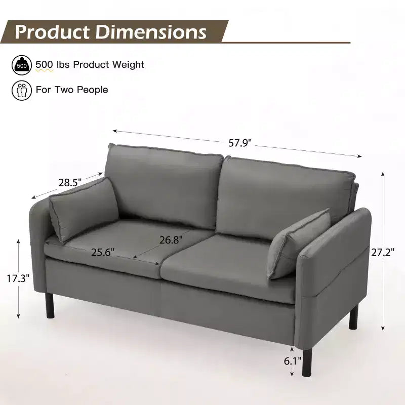 EROMMY 57.9 Velvet Loveseat Sofa,Upholstered Loveseat Couch With 2 Extra Soft Cushions & Convenient Side Storage,Comfortable And Stylish Two-Seater