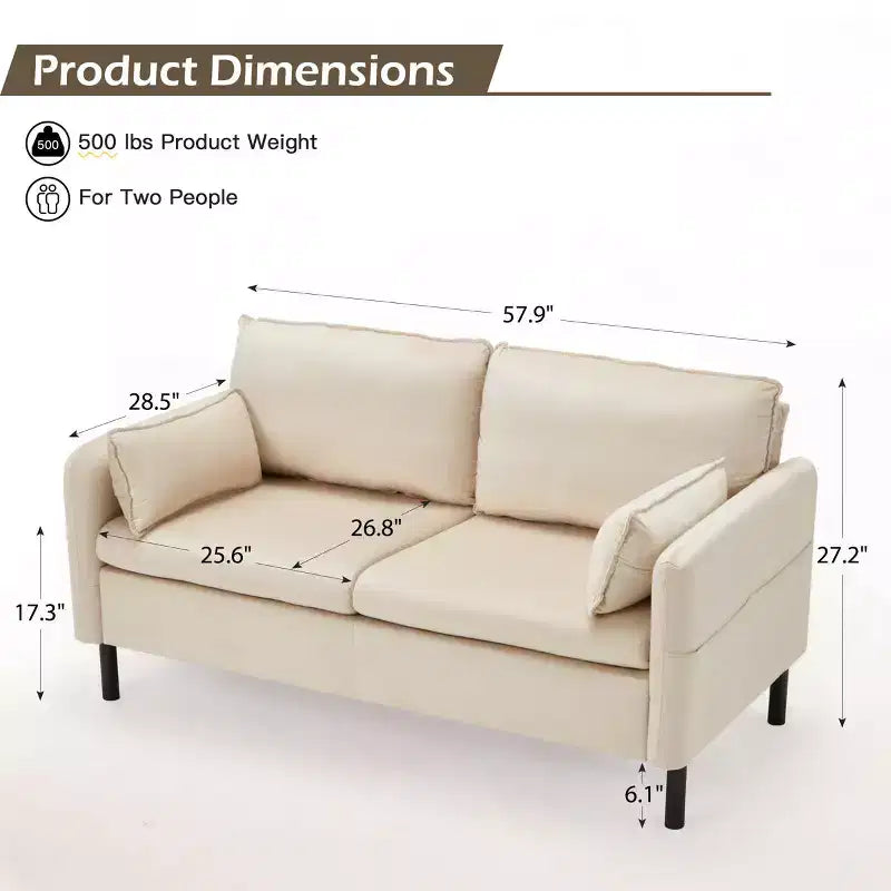 EROMMY 57.9 Velvet Loveseat Sofa,Upholstered Loveseat Couch With 2 Extra Soft Cushions & Convenient Side Storage,Comfortable And Stylish Two-Seater