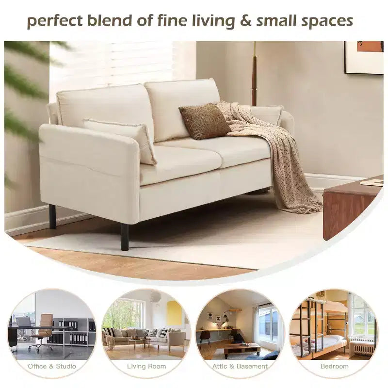 EROMMY 57.9 Velvet Loveseat Sofa,Upholstered Loveseat Couch With 2 Extra Soft Cushions & Convenient Side Storage,Comfortable And Stylish Two-Seater
