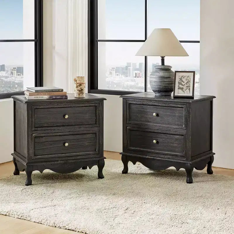 Fallah 24 Tall 2 - Drawer End Table with Two Drawers and Charging Station| KARAT HOME-BLUE
