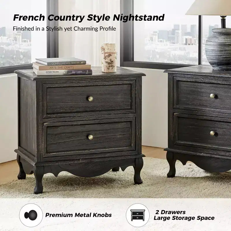 Fallah 24 Tall 2 - Drawer End Table with Two Drawers and Charging Station| KARAT HOME-BLUE