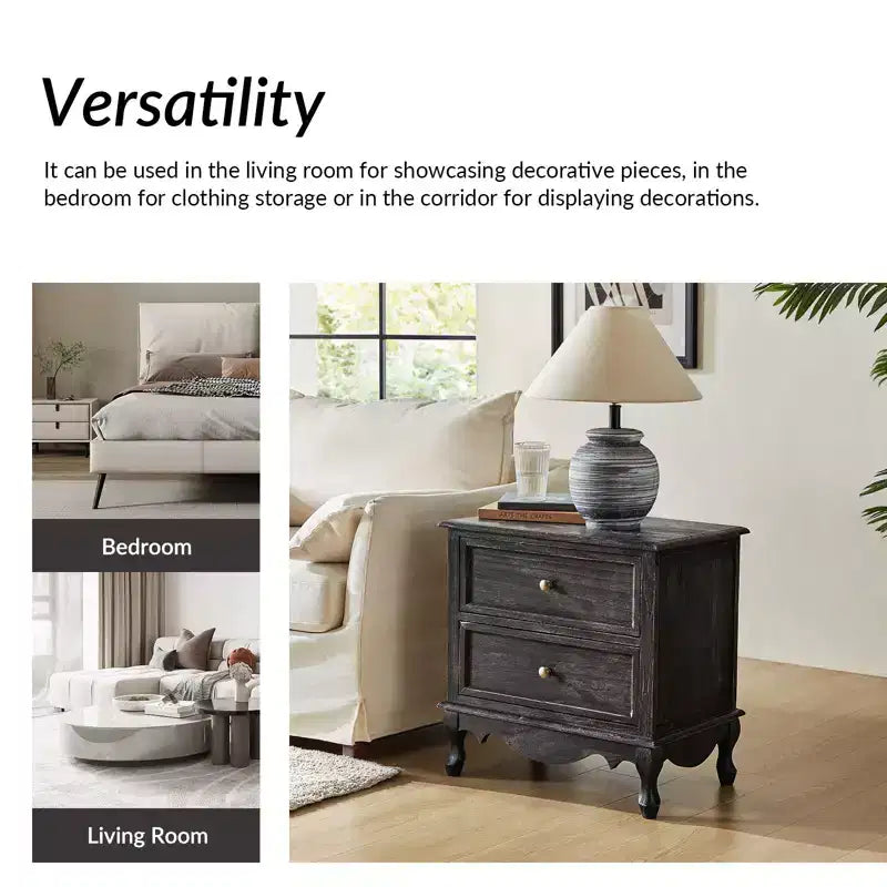 Fallah 24 Tall 2 - Drawer End Table with Two Drawers and Charging Station| KARAT HOME-BLUE
