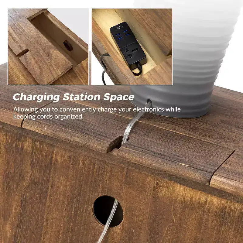 Fallah 24 Tall 2 - Drawer End Table with Two Drawers and Charging Station| KARAT HOME-BLUE