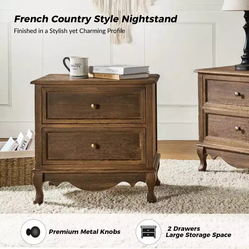 Fallah 24 Tall 2 - Drawer End Table with Two Drawers and Charging Station| KARAT HOME-BLUE