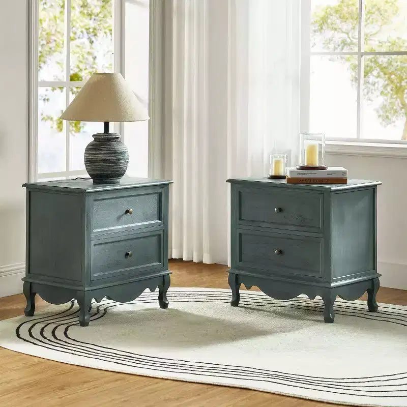Fallah 24 Tall 2 - Drawer End Table with Two Drawers and Charging Station| KARAT HOME-BLUE