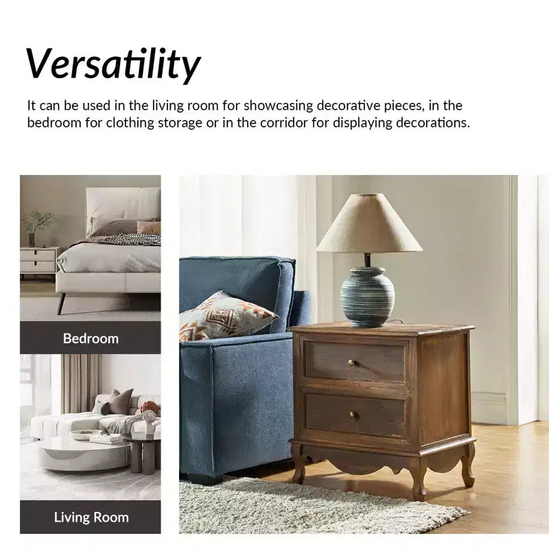 Fallah 24 Tall 2 - Drawer End Table with Two Drawers and Charging Station| KARAT HOME-BLUE