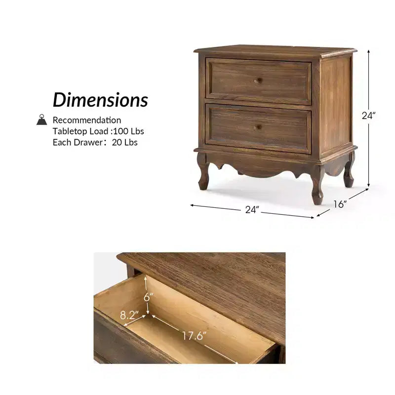 Fallah 24 Tall 2 - Drawer End Table with Two Drawers and Charging Station| KARAT HOME-BLUE