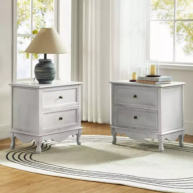 Fallah 24 Tall 2 - Drawer End Table with Two Drawers and Charging Station| KARAT HOME-BLUE
