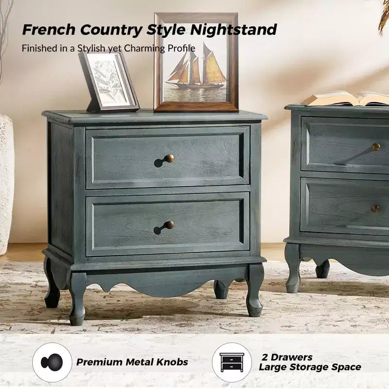 Fallah 24 Tall 2 - Drawer End Table with Two Drawers and Charging Station| KARAT HOME-BLUE
