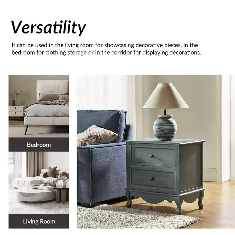 Fallah 24 Tall 2 - Drawer End Table with Two Drawers and Charging Station| KARAT HOME-BLUE