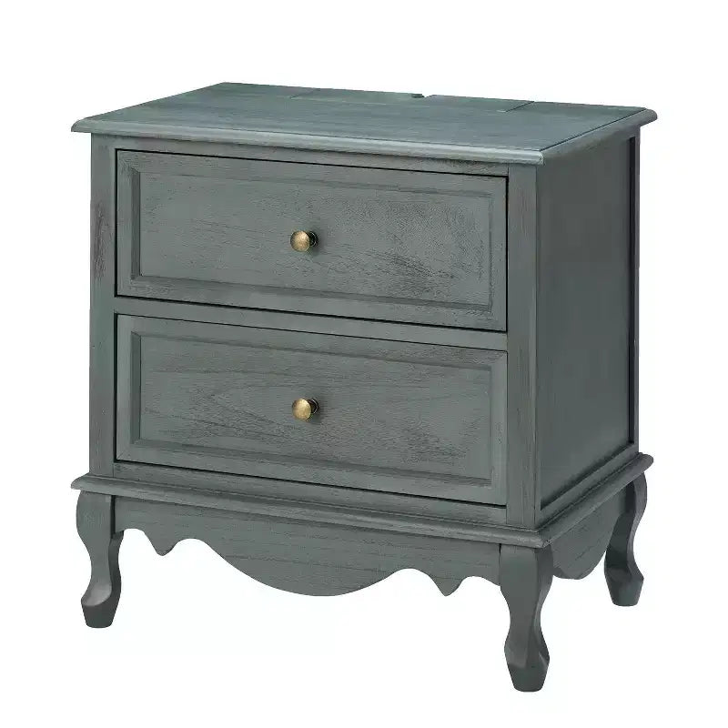 Fallah 24 Tall 2 - Drawer End Table with Two Drawers and Charging Station| KARAT HOME-BLUE