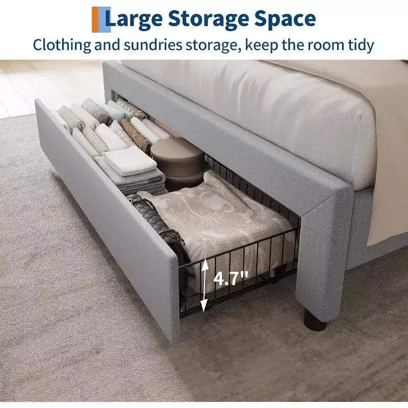 Acekool Twin Upholstered Bed Frame with Storage Headboard, Drawer & Charging Station, for Bedroom, No Box Spring Needed