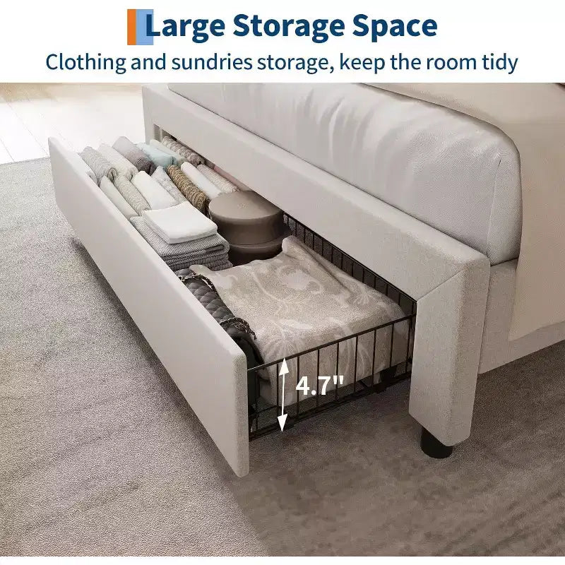 Acekool Twin Upholstered Bed Frame with Storage Headboard, Drawer & Charging Station, for Bedroom, No Box Spring Needed