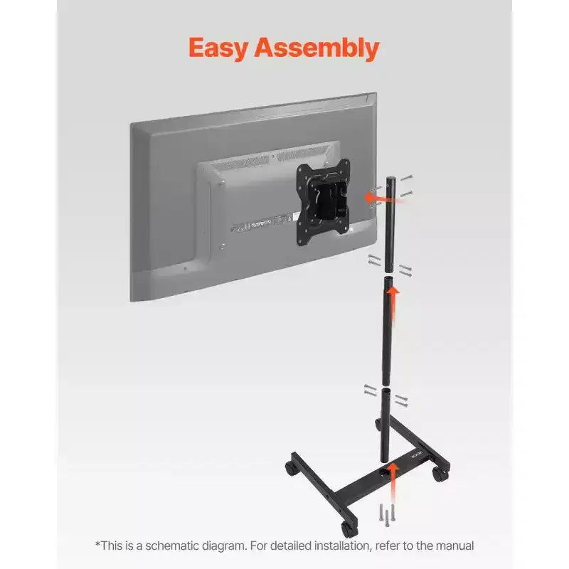 Rolling TV Stand for 1755 Inch TVs, Mobile TV Cart with Wheels, Portrait & Landscape Rotation, Holds up to 44 lbs, VESA 200x200