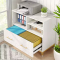 Lantine Lateral File Cabinet with Drawer, White Filing Cabinet for Letter/Legal/A4 Size with Printer Stand for Home Office, White and Gold