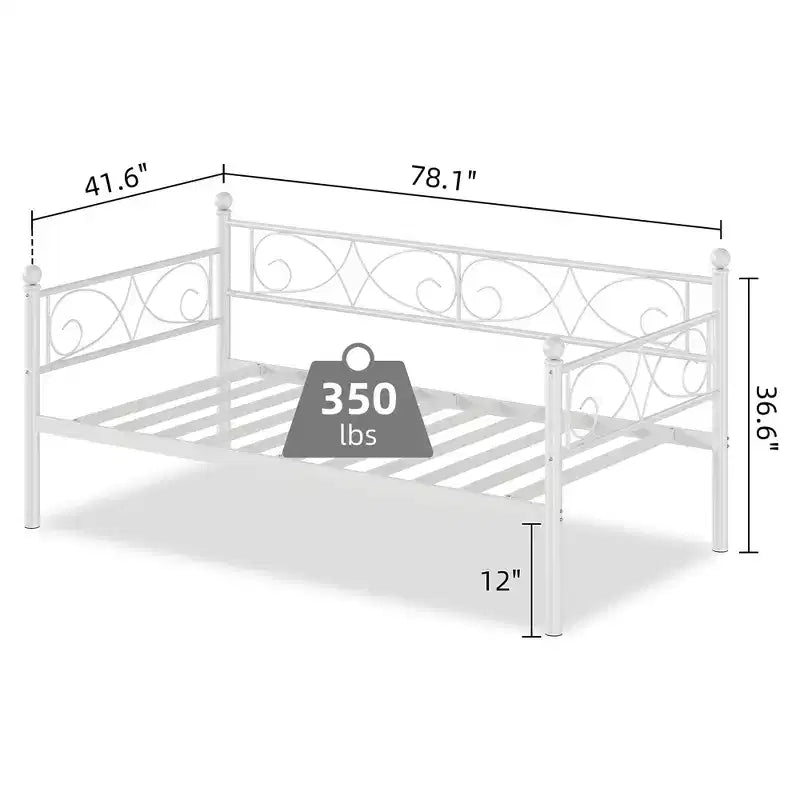 Daybed Frame, Metal Sofa Bed Frame, Heavy Duty Metal Slats, Day Bed for Living Room, Bedroom, Guest Room, Space Saving