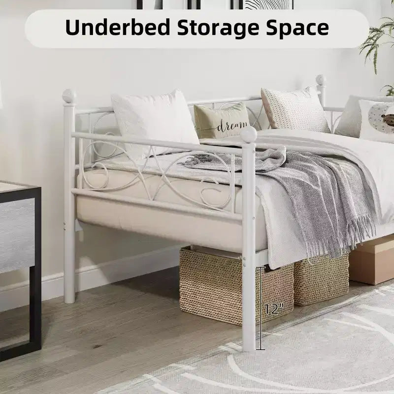 Daybed Frame, Metal Sofa Bed Frame, Heavy Duty Metal Slats, Day Bed for Living Room, Bedroom, Guest Room, Space Saving