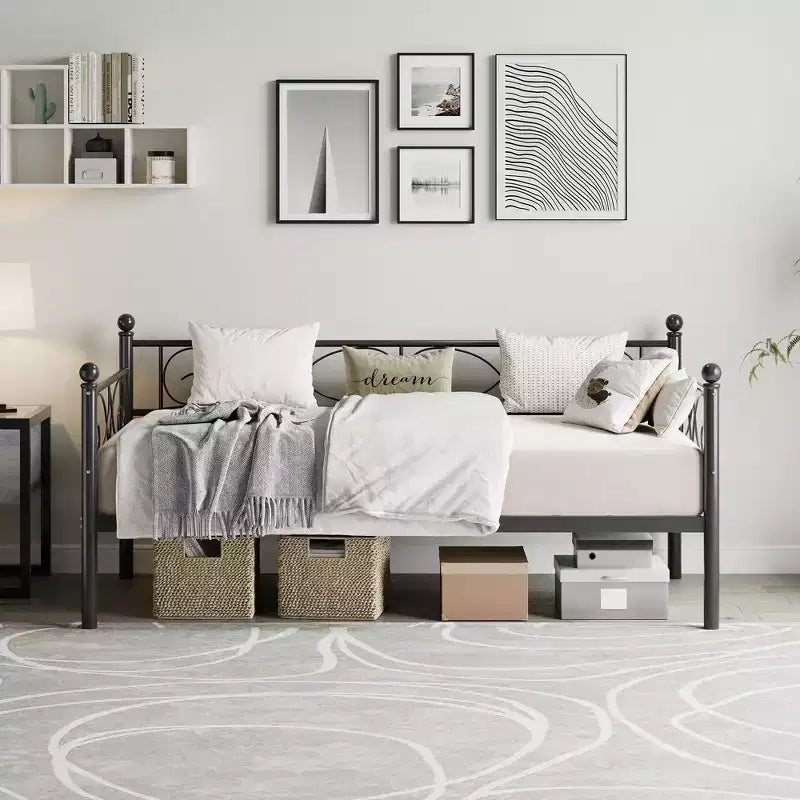 Daybed Frame, Metal Sofa Bed Frame, Heavy Duty Metal Slats, Day Bed for Living Room, Bedroom, Guest Room, Space Saving