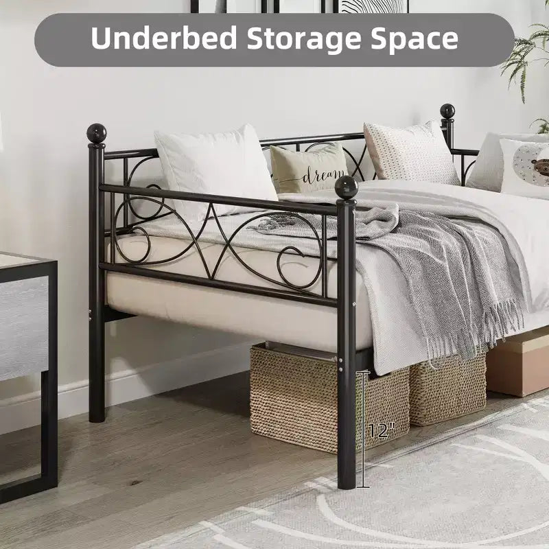 Daybed Frame, Metal Sofa Bed Frame, Heavy Duty Metal Slats, Day Bed for Living Room, Bedroom, Guest Room, Space Saving