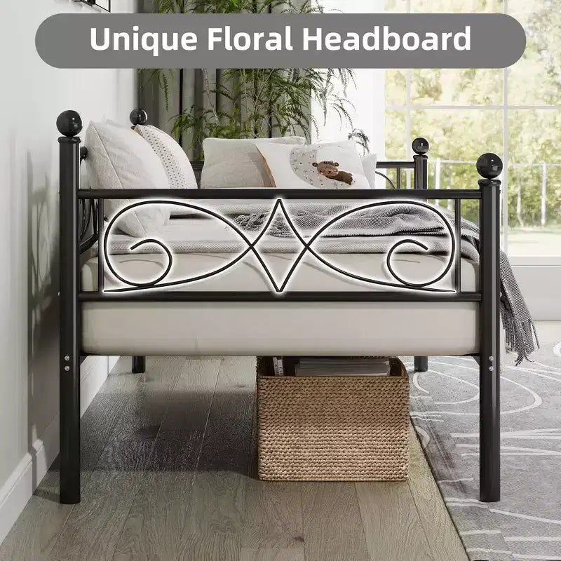 Daybed Frame, Metal Sofa Bed Frame, Heavy Duty Metal Slats, Day Bed for Living Room, Bedroom, Guest Room, Space Saving