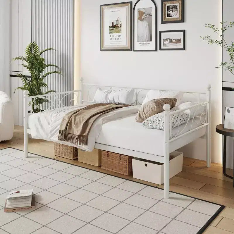 Daybed Frame, Metal Sofa Bed Frame, Heavy Duty Metal Slats, Day Bed for Living Room, Bedroom, Guest Room, Space Saving