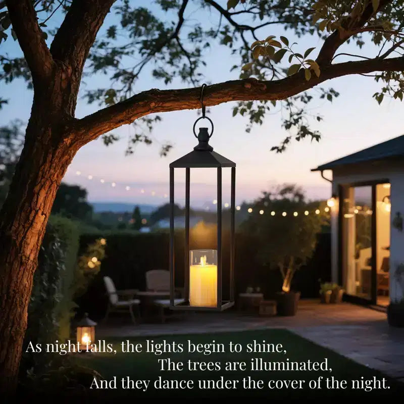 Black Metal Lantern Set of 2  Flameless LED Outdoor/Indoor Lanterns for Porch, Patio & Farmhouse Christmas Decor