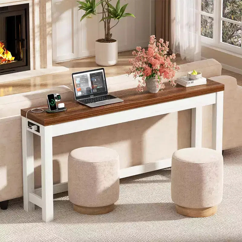 Besiost 63-In Console Tables with Charging Station, Entryway Table