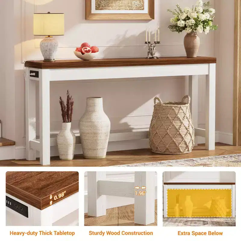 Besiost 63-In Console Tables with Charging Station, Entryway Table
