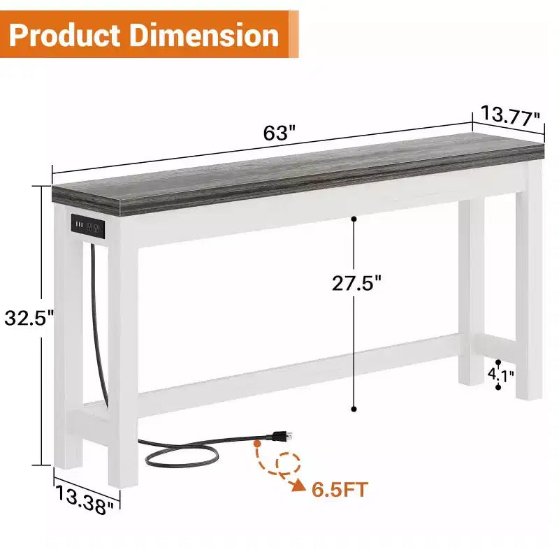 Besiost 63-In Console Tables with Charging Station, Entryway Table