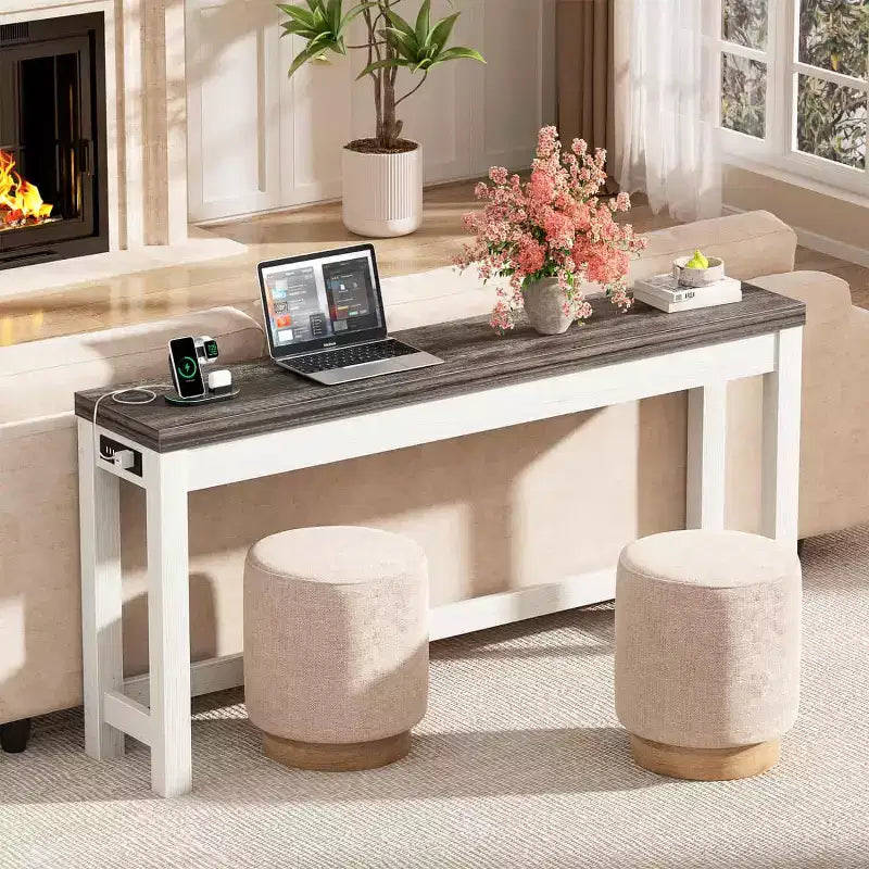 Besiost 63-In Console Tables with Charging Station, Entryway Table