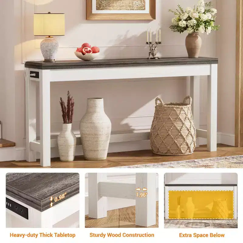 Besiost 63-In Console Tables with Charging Station, Entryway Table