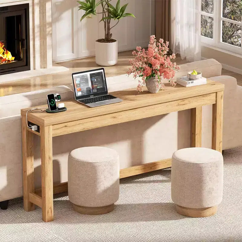 Besiost 63-In Console Tables with Charging Station, Entryway Table