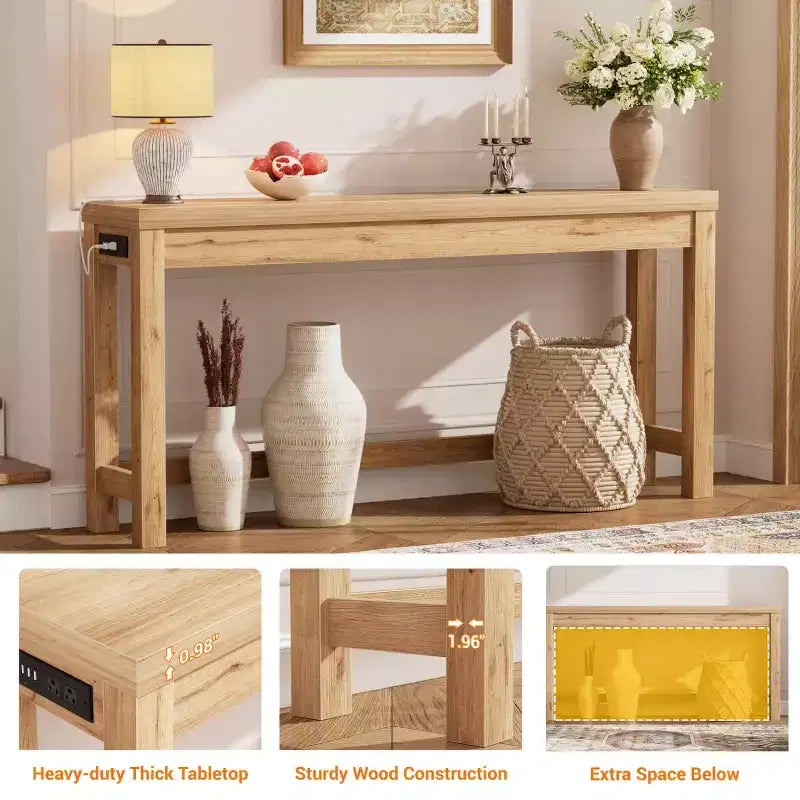 Besiost 63-In Console Tables with Charging Station, Entryway Table