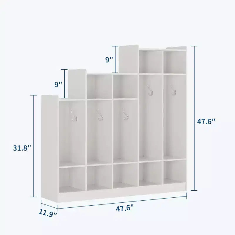 5-Section Classroom Coat Locker with 9 Cubbies & 10 Hooks, Daycare Storage Organizer for Kids, Nursery, Kindergarten, Home, Natural Wood