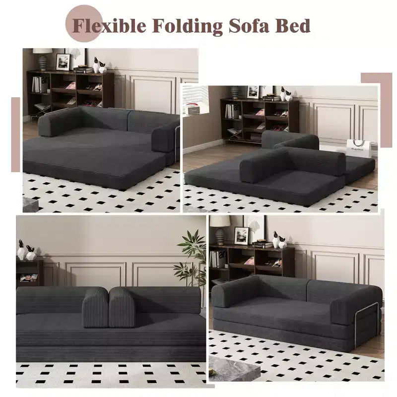 Acekool Convertible Corduroy Sleeper Sofa Bed, 3 Seater Folding Mattress Couch, No Assembly Floor Futon for Living Room Dorm Studio