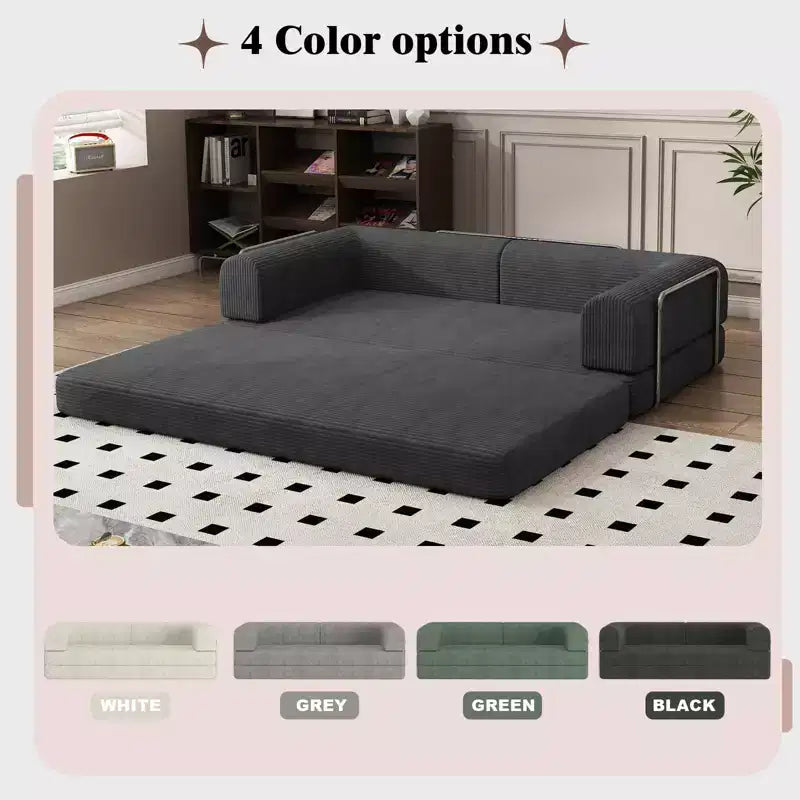 Acekool Convertible Corduroy Sleeper Sofa Bed, 3 Seater Folding Mattress Couch, No Assembly Floor Futon for Living Room Dorm Studio