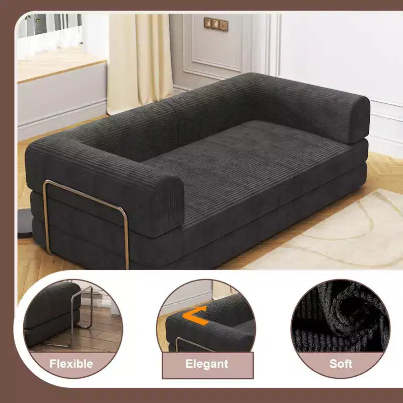 Acekool Convertible Corduroy Sleeper Sofa Bed, 3 Seater Folding Mattress Couch, No Assembly Floor Futon for Living Room Dorm Studio