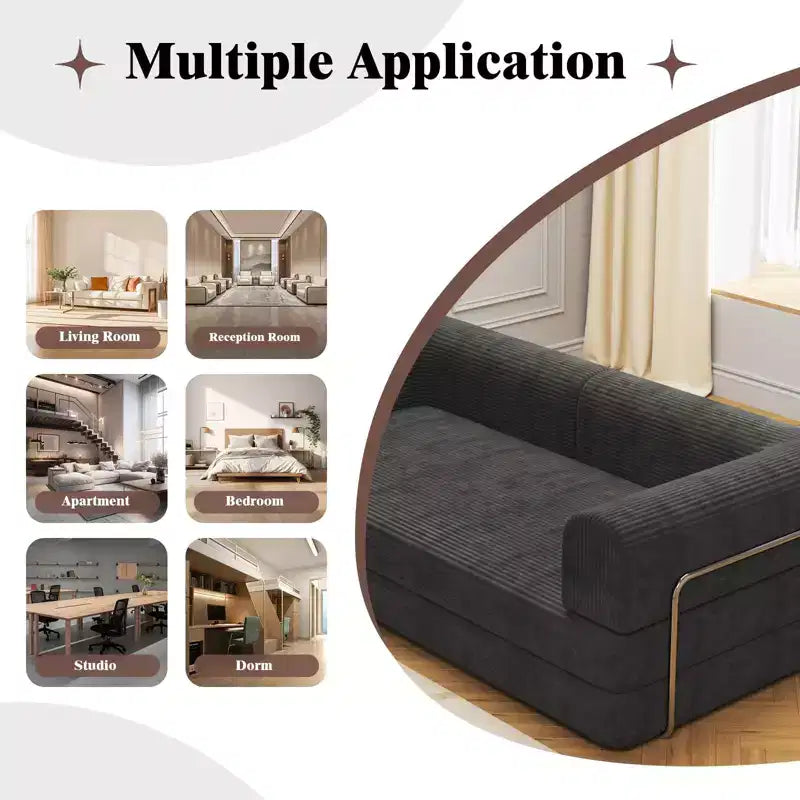 Acekool Convertible Corduroy Sleeper Sofa Bed, 3 Seater Folding Mattress Couch, No Assembly Floor Futon for Living Room Dorm Studio