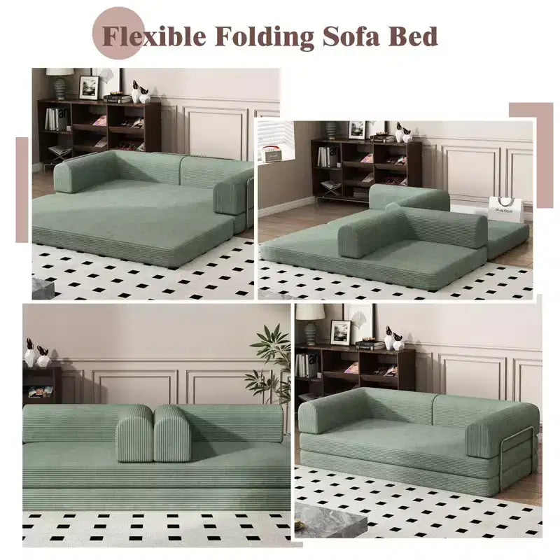 Acekool Convertible Corduroy Sleeper Sofa Bed, 3 Seater Folding Mattress Couch, No Assembly Floor Futon for Living Room Dorm Studio