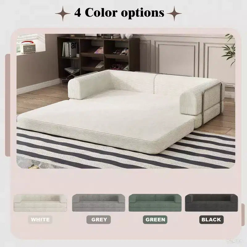 Acekool Convertible Corduroy Sleeper Sofa Bed, 3 Seater Folding Mattress Couch, No Assembly Floor Futon for Living Room Dorm Studio