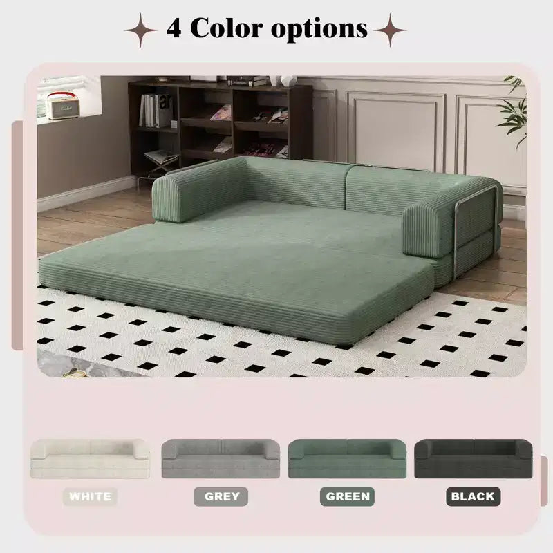 Acekool Convertible Corduroy Sleeper Sofa Bed, 3 Seater Folding Mattress Couch, No Assembly Floor Futon for Living Room Dorm Studio