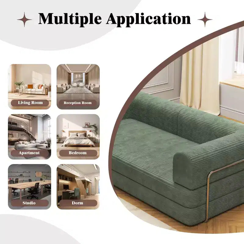 Acekool Convertible Corduroy Sleeper Sofa Bed, 3 Seater Folding Mattress Couch, No Assembly Floor Futon for Living Room Dorm Studio