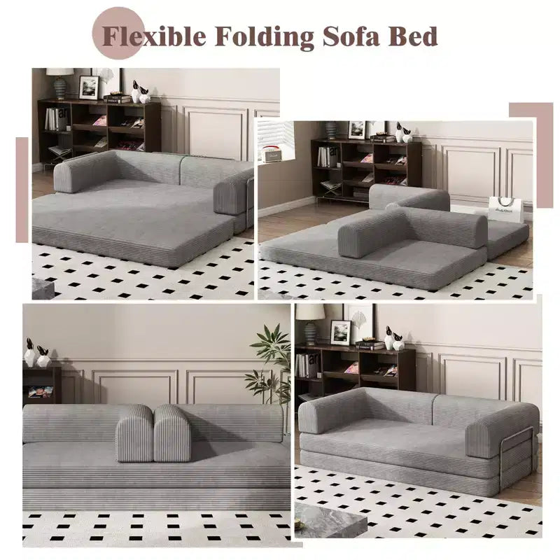 Acekool Convertible Corduroy Sleeper Sofa Bed, 3 Seater Folding Mattress Couch, No Assembly Floor Futon for Living Room Dorm Studio
