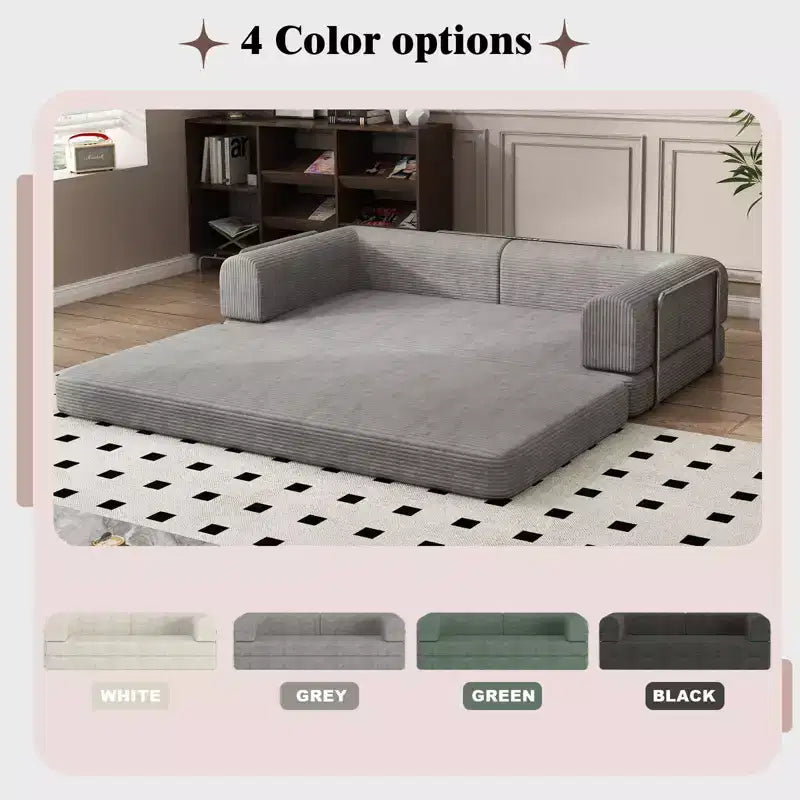Acekool Convertible Corduroy Sleeper Sofa Bed, 3 Seater Folding Mattress Couch, No Assembly Floor Futon for Living Room Dorm Studio